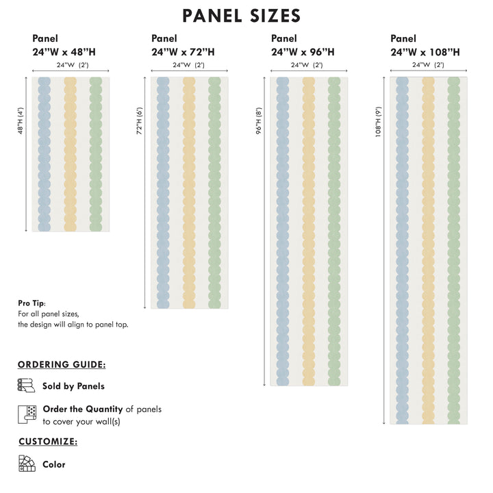 Pebble Column Stripe Wallpaper - Blue, Yellow, Green on Cream