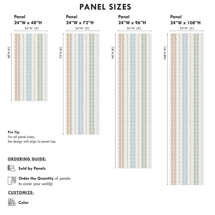 Pebble Column Stripe and Ribbon Wallpaper - Nude, Blue, Sage on Cream