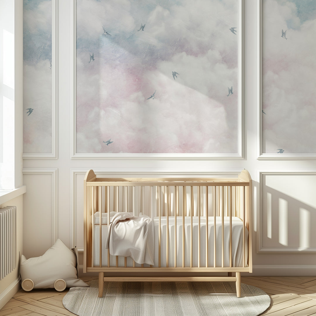 Antique Sunset Sky With Swallows