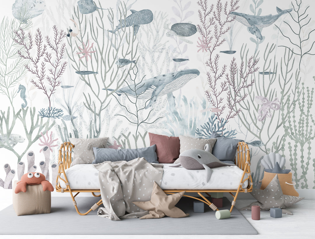 Marine Melody Wallpaper Mural Neutral Blue