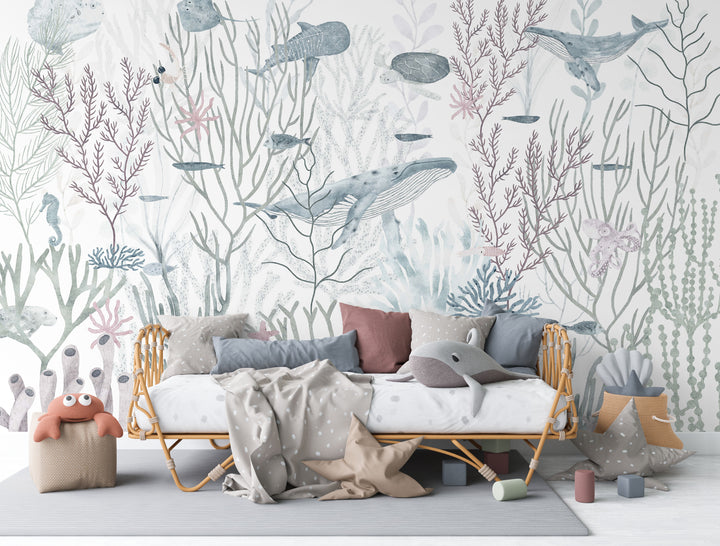 Marine Melody Wallpaper Mural Neutral Blue