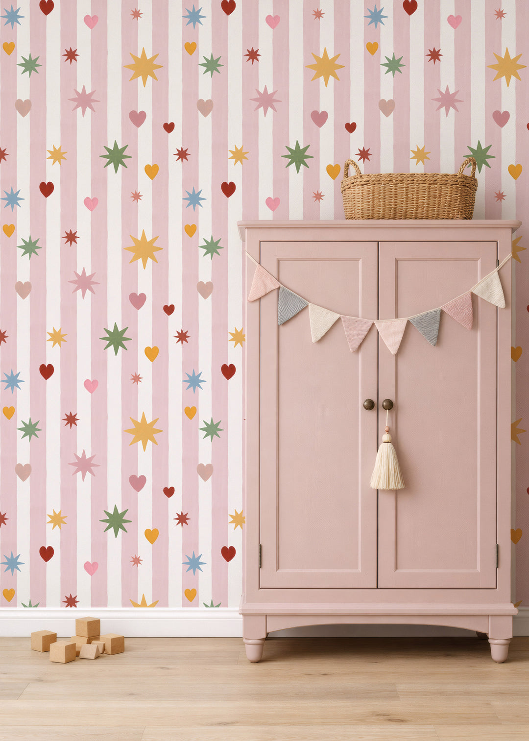 Pink Stripes Hearts Stars Wallpaper