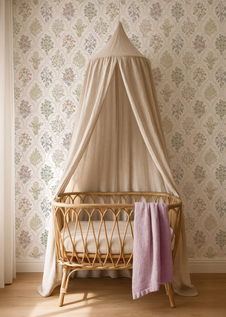 Cottage Arched Scalloped Botanical Wallpaper - Light