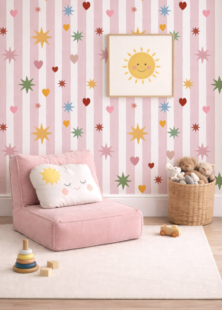 Pink Stripes Hearts Stars Wallpaper