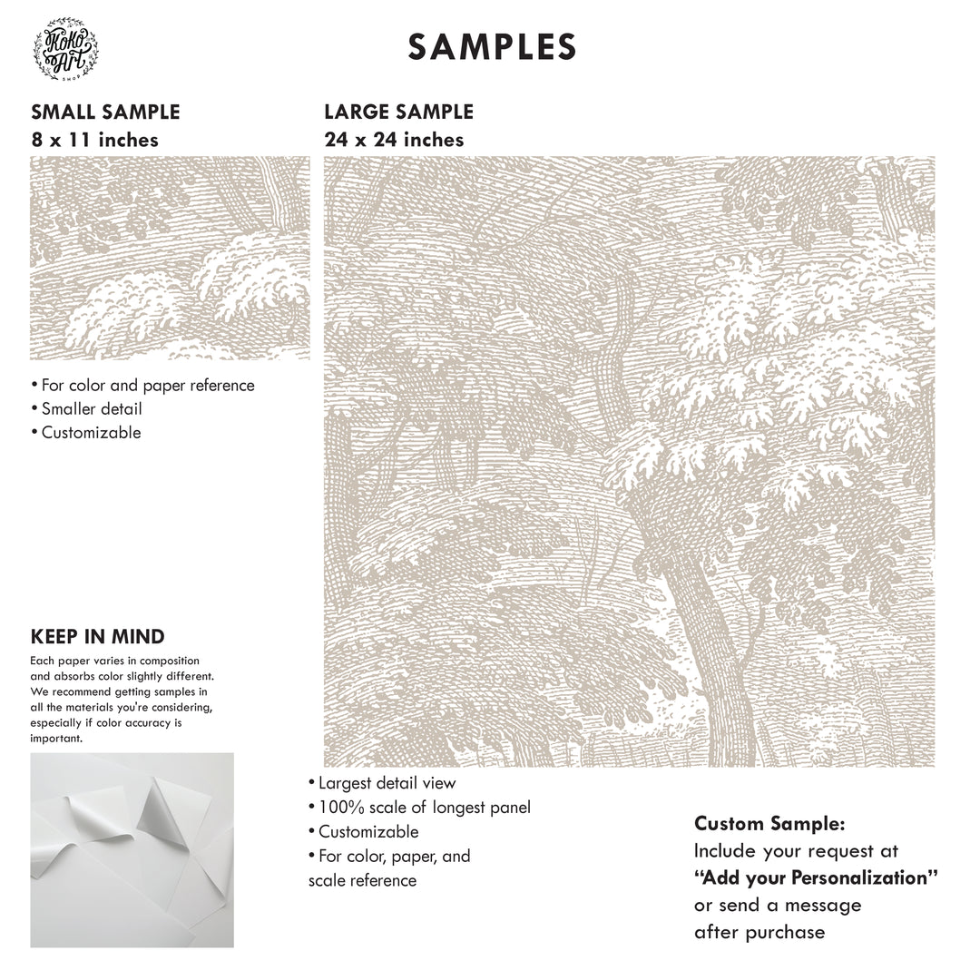 Beige Forest Toile Wallpaper Mural