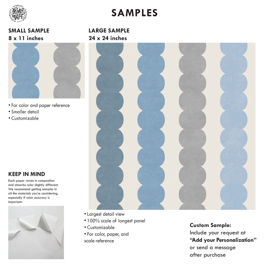 Minimal Pebble Column 4 Stripe Wallpaper – Blue, Gray and Off White