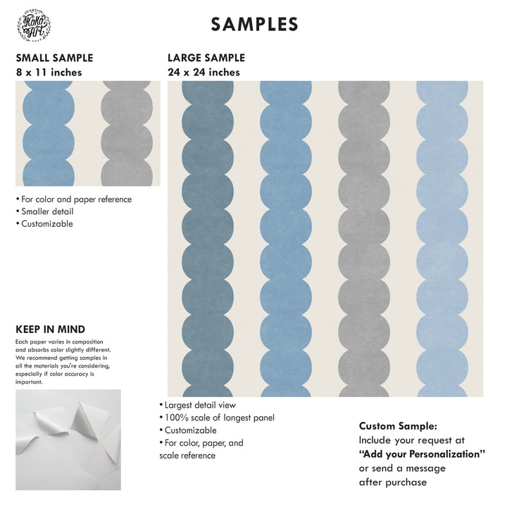 Minimal Pebble Column 4 Stripe Wallpaper – Blue, Gray and Off White