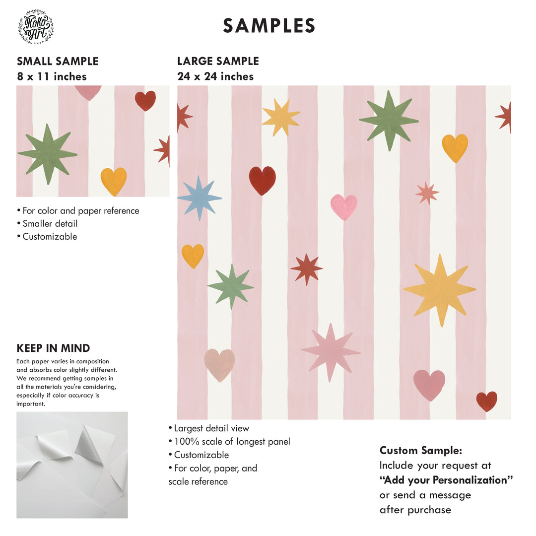 Pink Stripes Hearts Stars Wallpaper