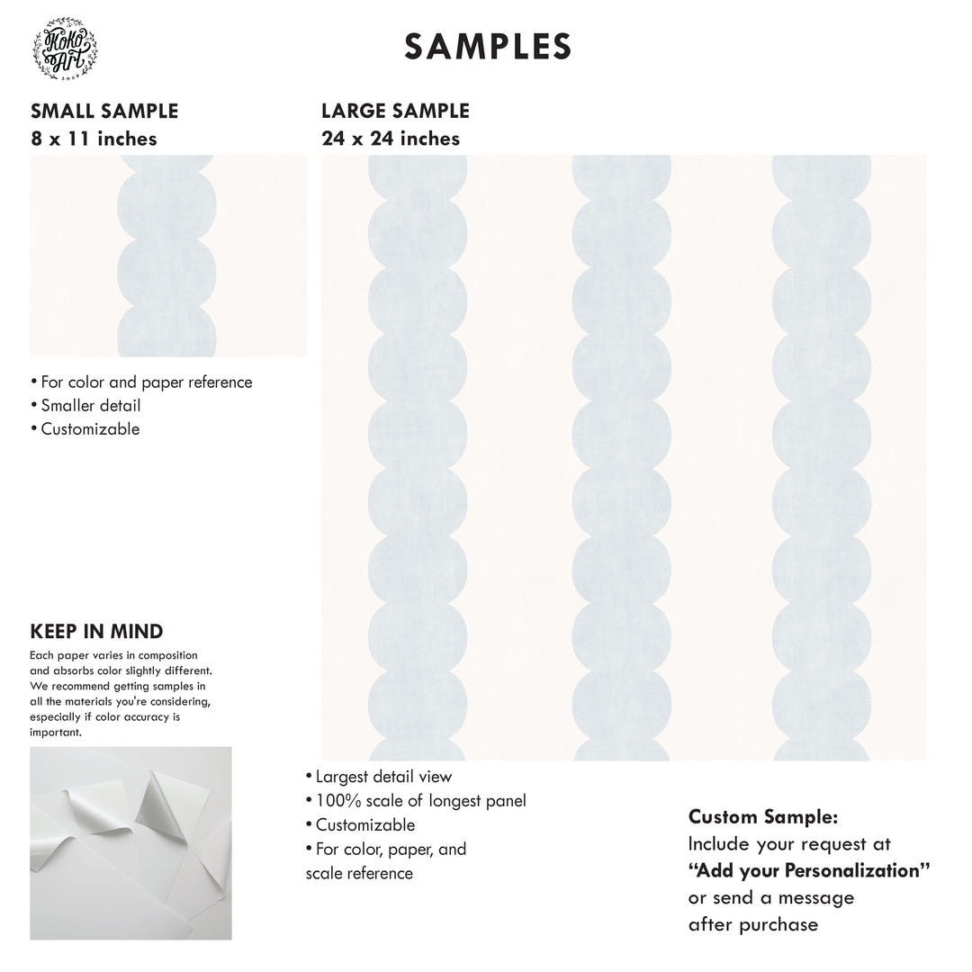 Pebble Column Stripe Wallpaper in Light Blue and Off White