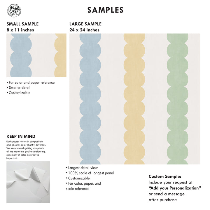 Pebble Column Stripe Wallpaper - Blue, Yellow, Green on Cream