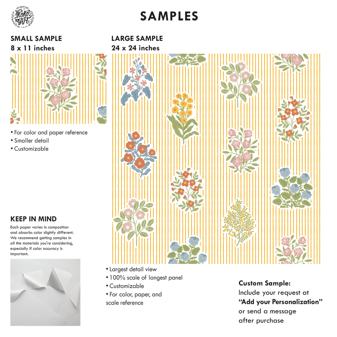Cottagecore Floral Striped Wallpaper - Yellow