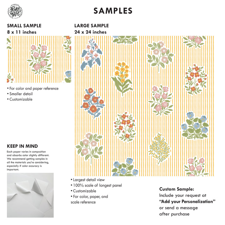 Cottagecore Floral Striped Wallpaper - Yellow