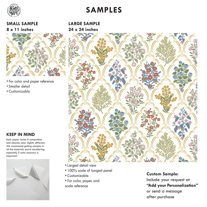 Cottage Arched Scalloped Botanical Wallpaper