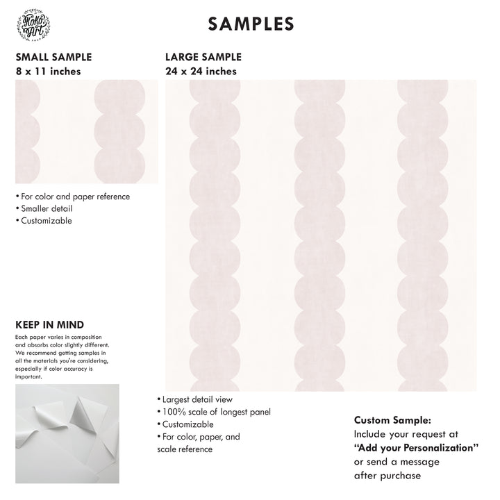 Pebble Column Stripe Wallpaper in Antique Pink and Off White