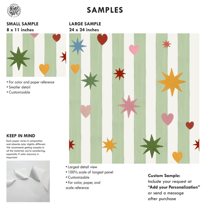 Green Stripes Hearts Stars Wallpaper