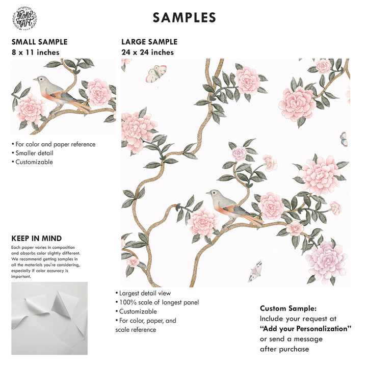 Mural Le Tariche Chinoiserie en neutro y rosa