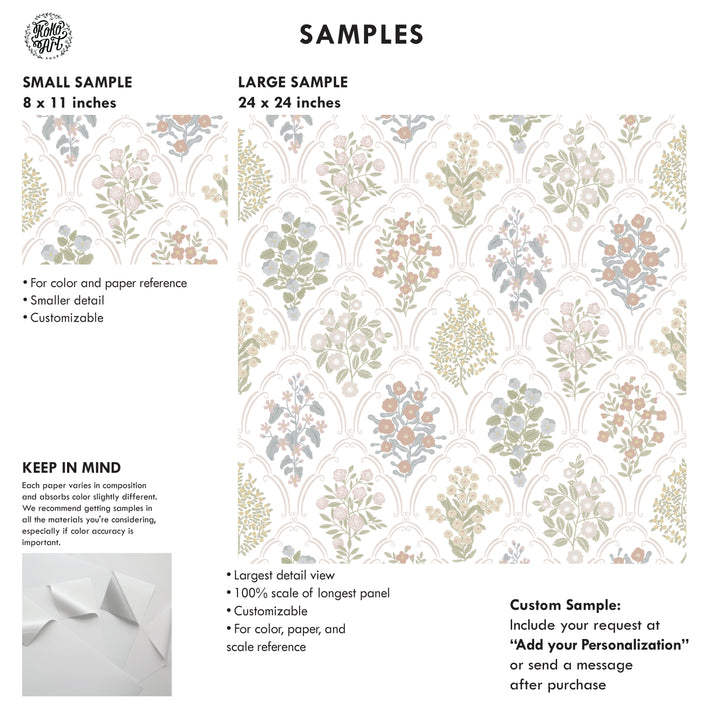 Cottage Arched Scalloped Botanical Wallpaper - Light