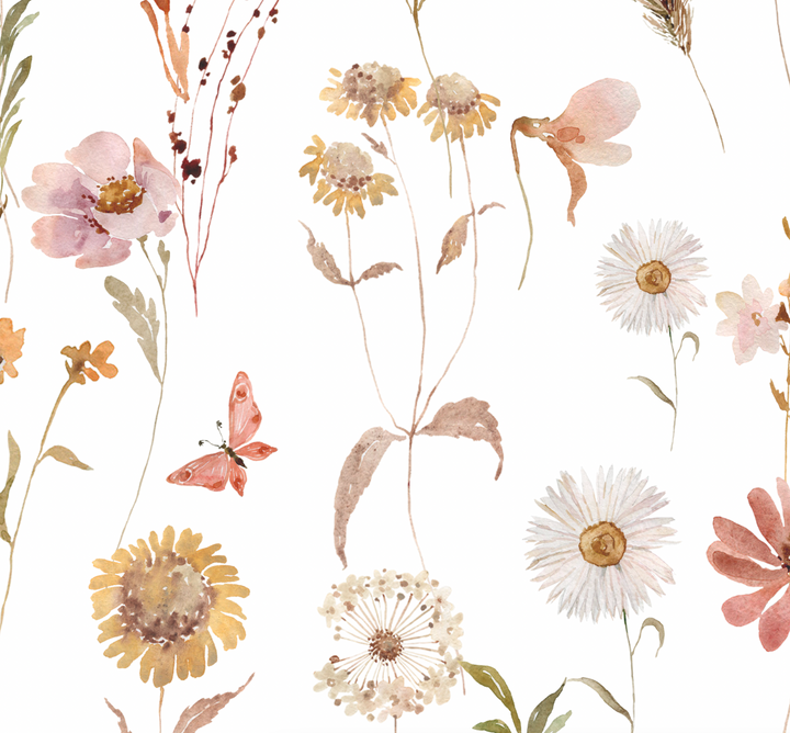 Watercolor Soft Wild Flowers Wallpaper Mural