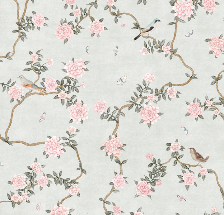L’Atelier Botanique Chinoiserie Revival Wallpaper Mural in Mint