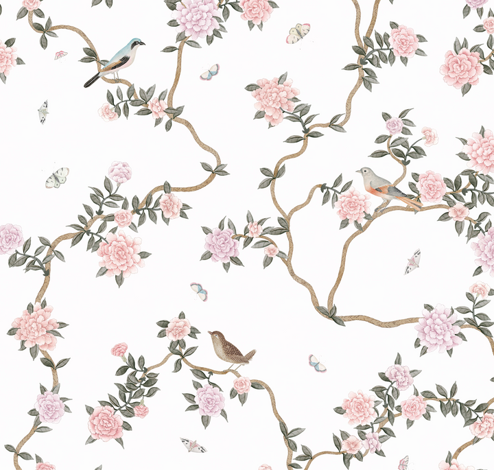L’Atelier Botanique Chinoiserie Revival Wallpaper Mural in White