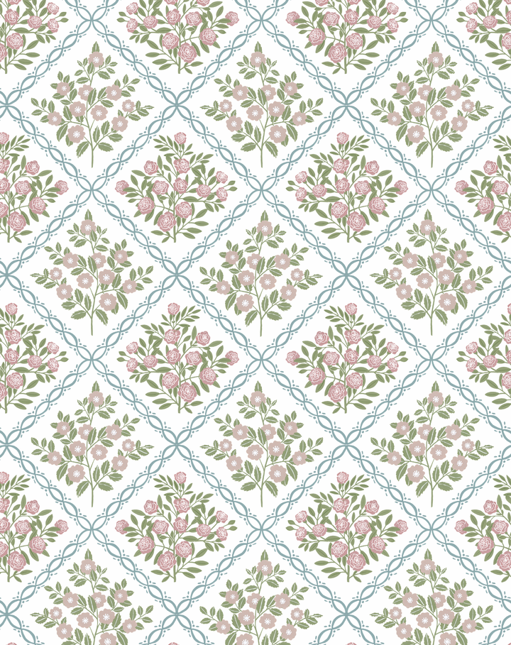 Rose Trellis Cottage Botanical Wallpaper