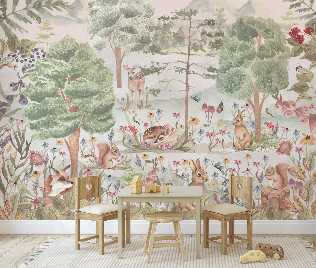 Mural del bosque dulce y soñador