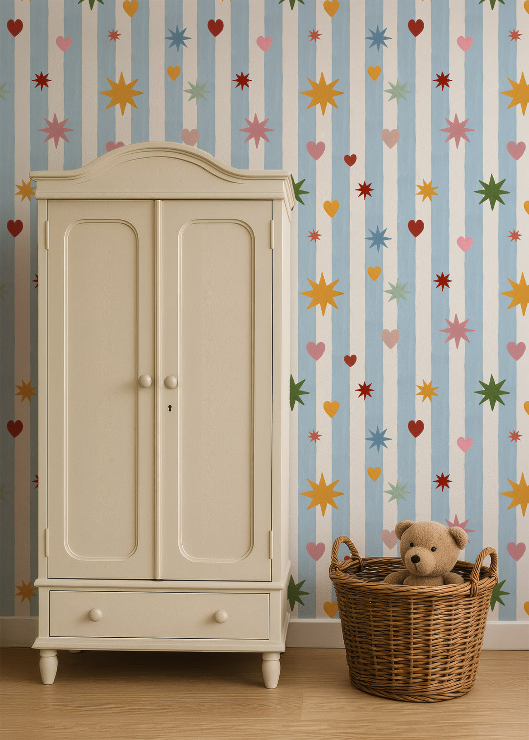 Blue Stripes Hearts Stars Wallpaper