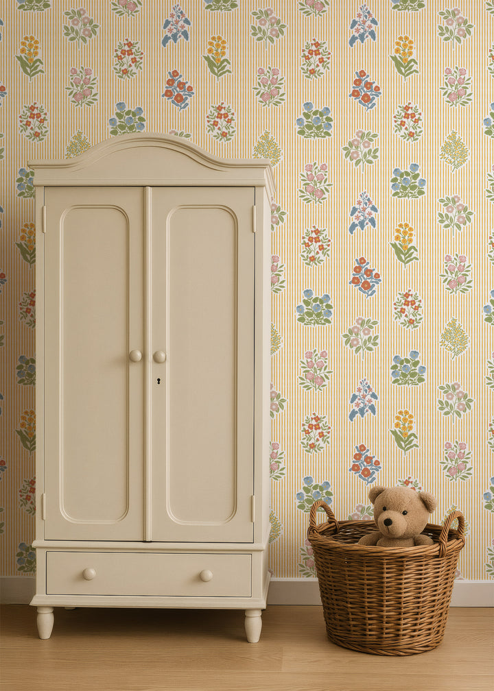 Cottagecore Floral Striped Wallpaper - Yellow