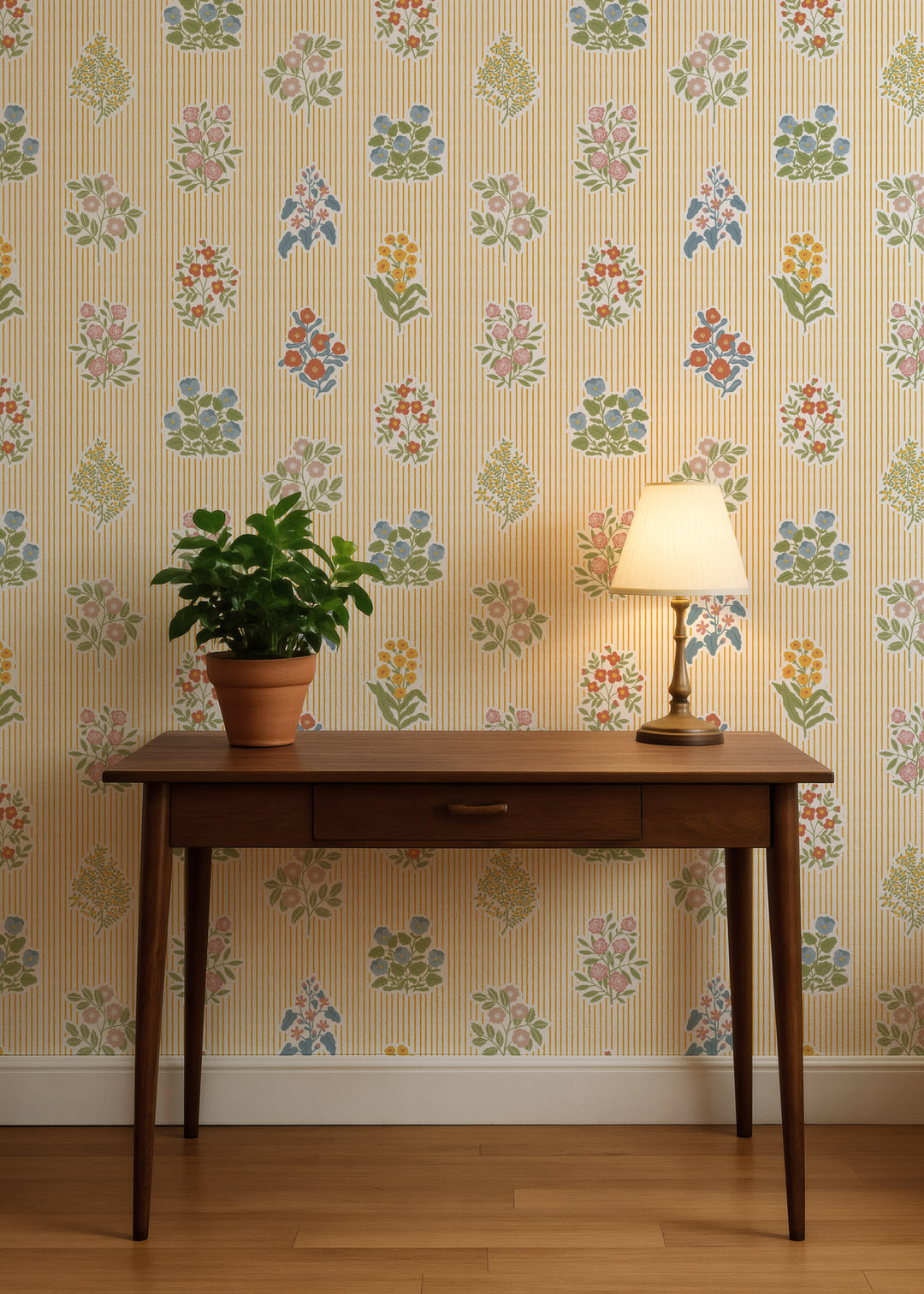 Cottagecore Floral Striped Wallpaper - Yellow
