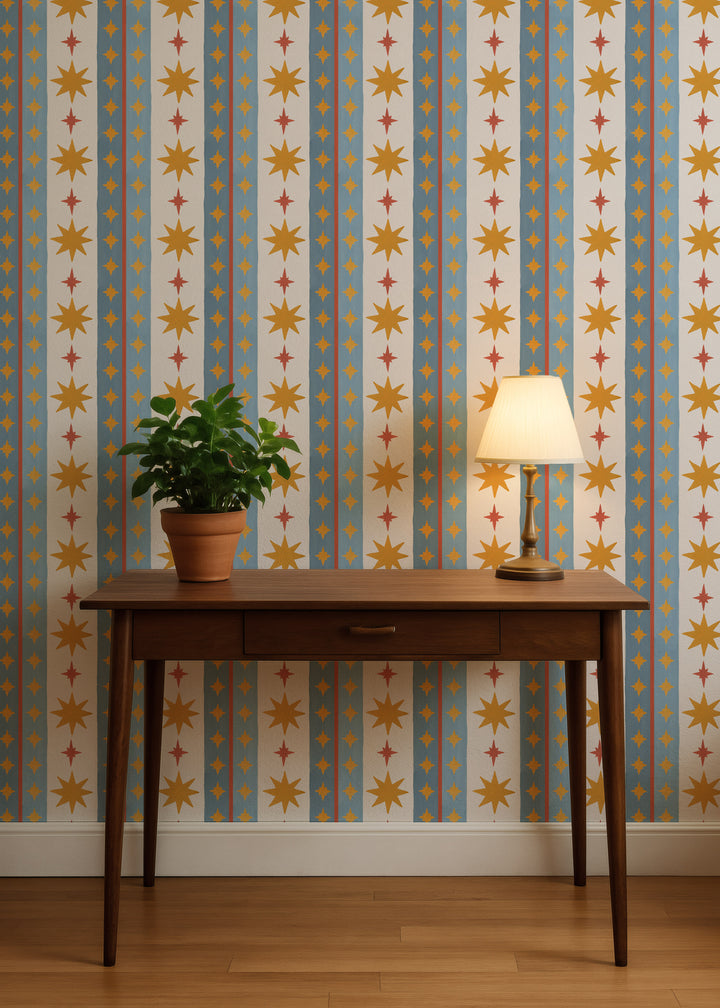 Vintage Starburst Stripe Parade Wallpaper