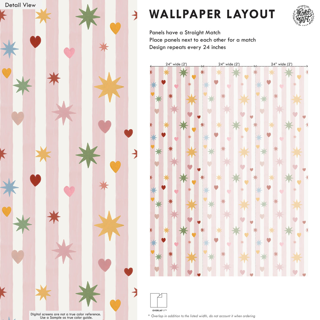 Pink Stripes Hearts Stars Wallpaper