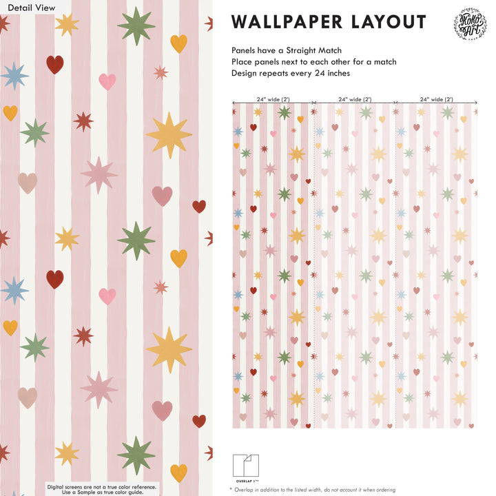 Pink Stripes Hearts Stars Wallpaper
