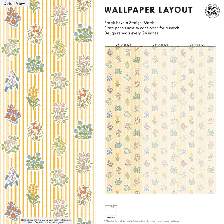 Cottagecore Floral Striped Wallpaper - Yellow