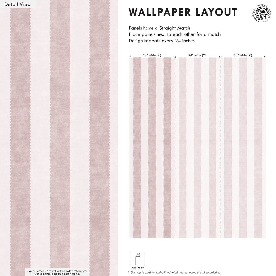 Vintage Scallop 3 Stripe Wallpaper