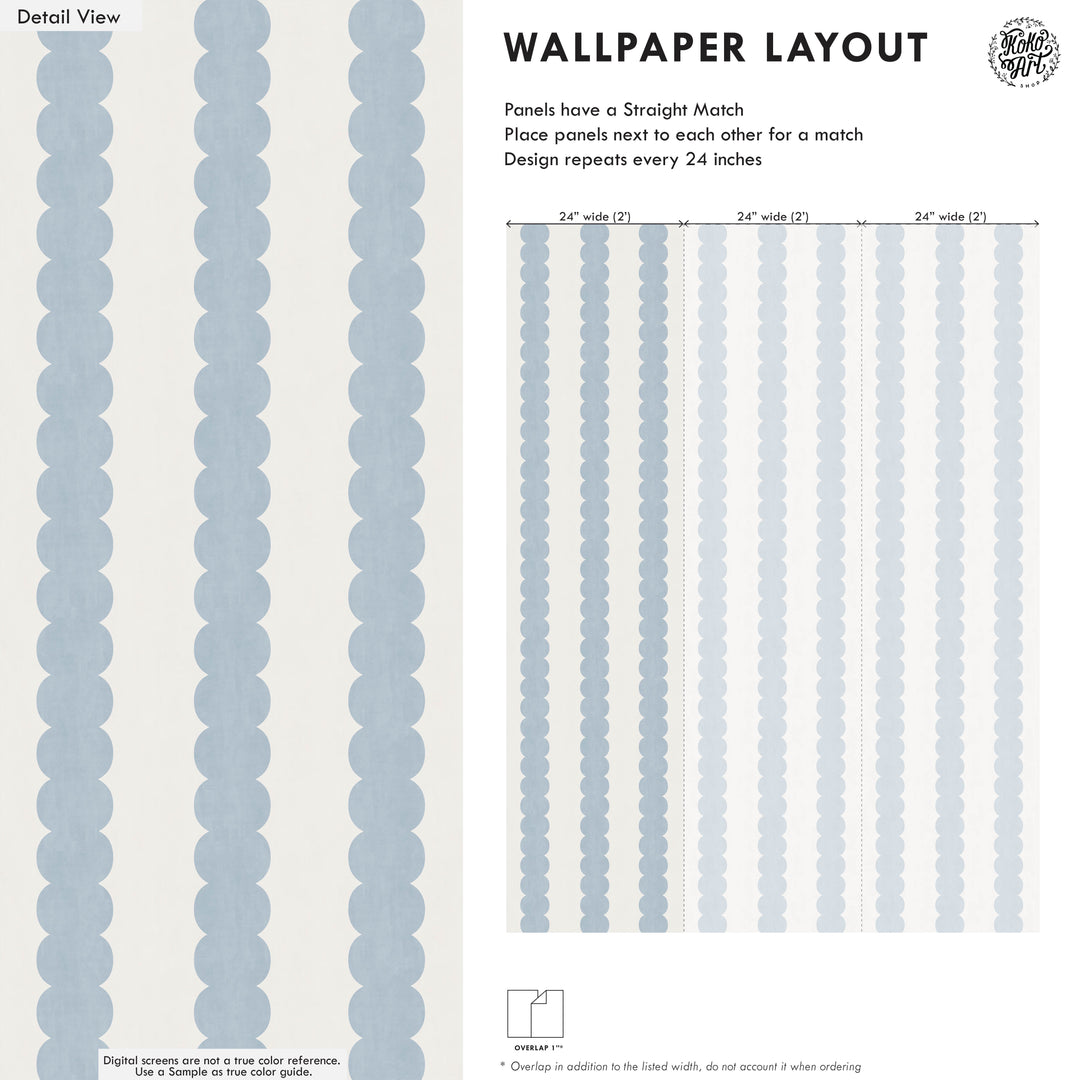 Pebble Column Stripe Wallpaper - Romantic Blue and Cream