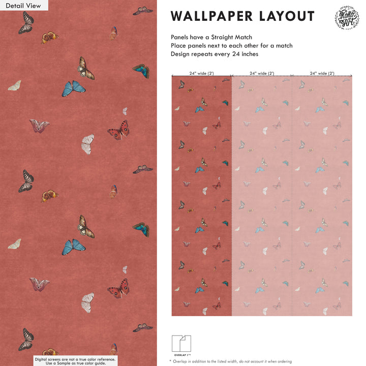 Vintage Butterfly Wallpaper - Terracotta
