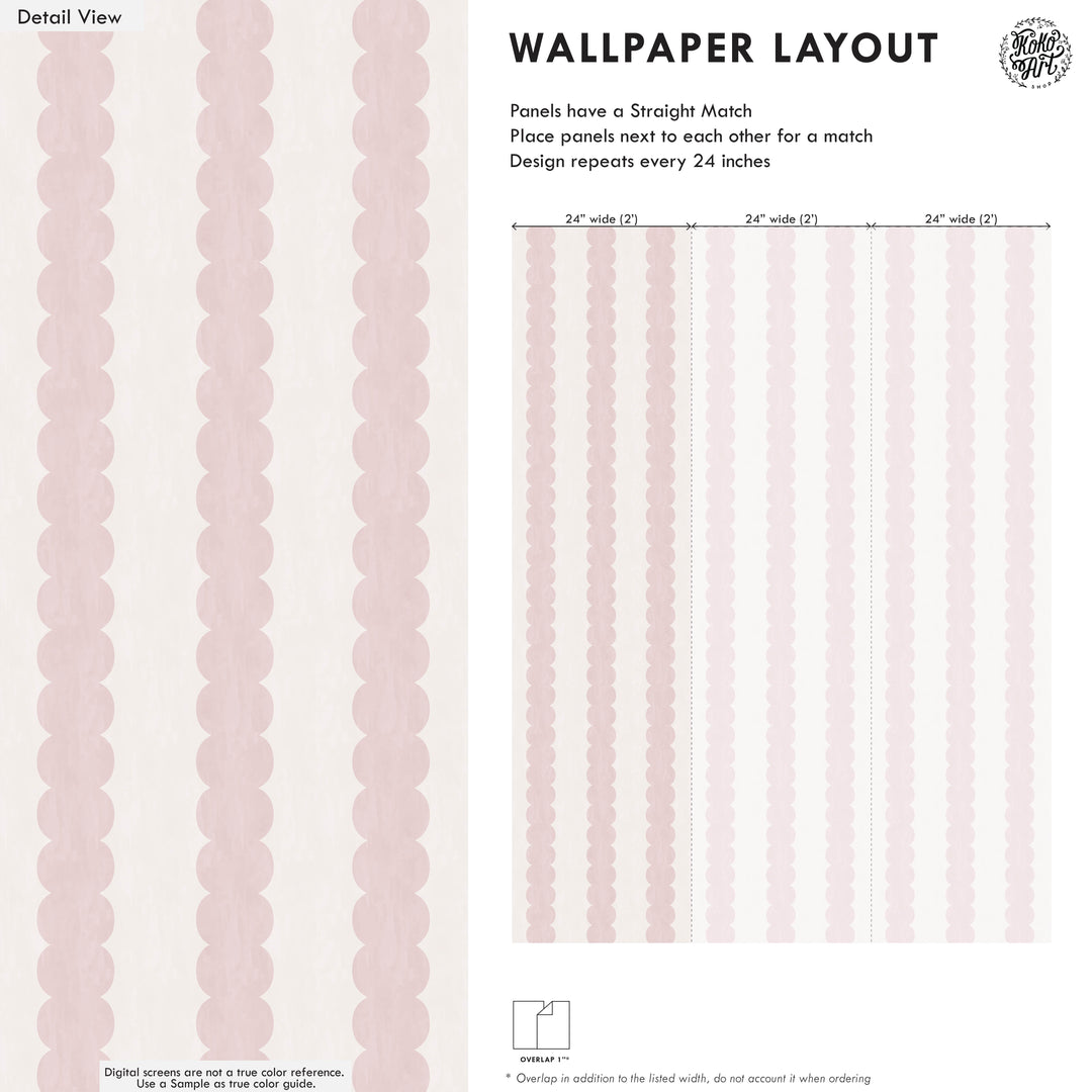 Pebble Column Stripe Wallpaper in Pink and Light Cream