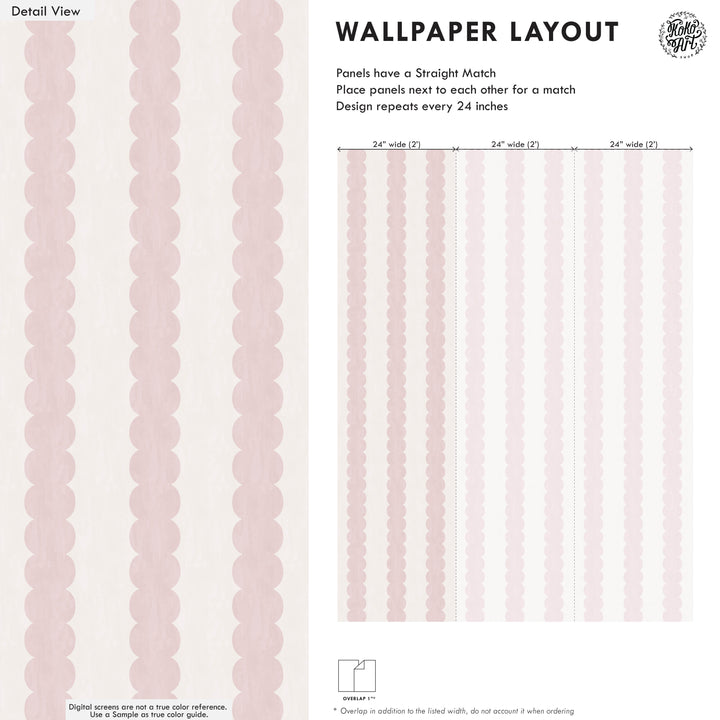 Pebble Column Stripe Wallpaper in Pink and Light Cream