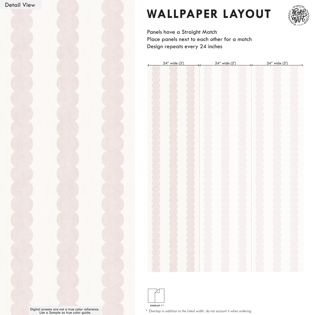 Pebble Column Stripe Wallpaper in Antique Pink and Off White