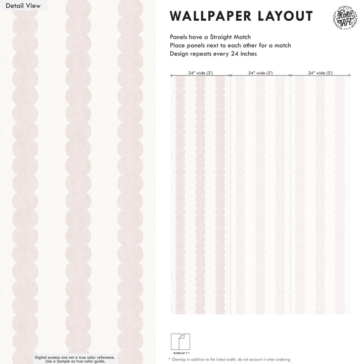 Pebble Column Stripe Wallpaper in Antique Pink and Off White