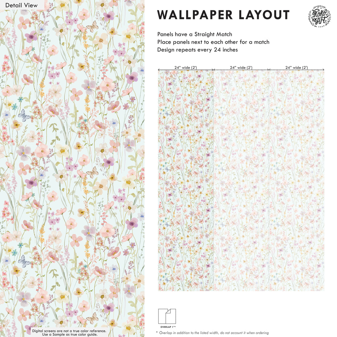 Wildflower Daydream Wallpaper Soft Blue
