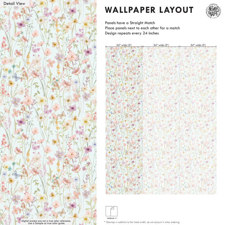 Wildflower Daydream Wallpaper Soft Blue