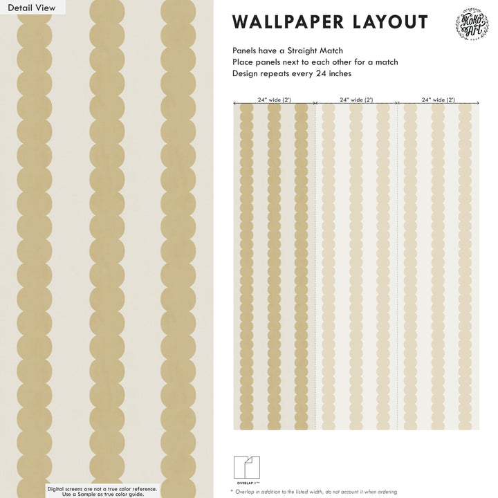 Pebble Column Stripe Wallpaper in Mustard and Light Cream