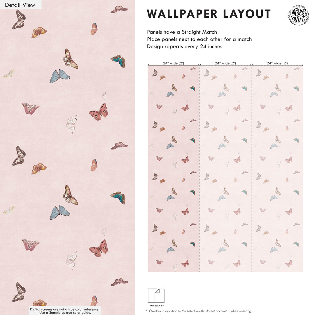 Vintage Butterfly Wallpaper - Pink