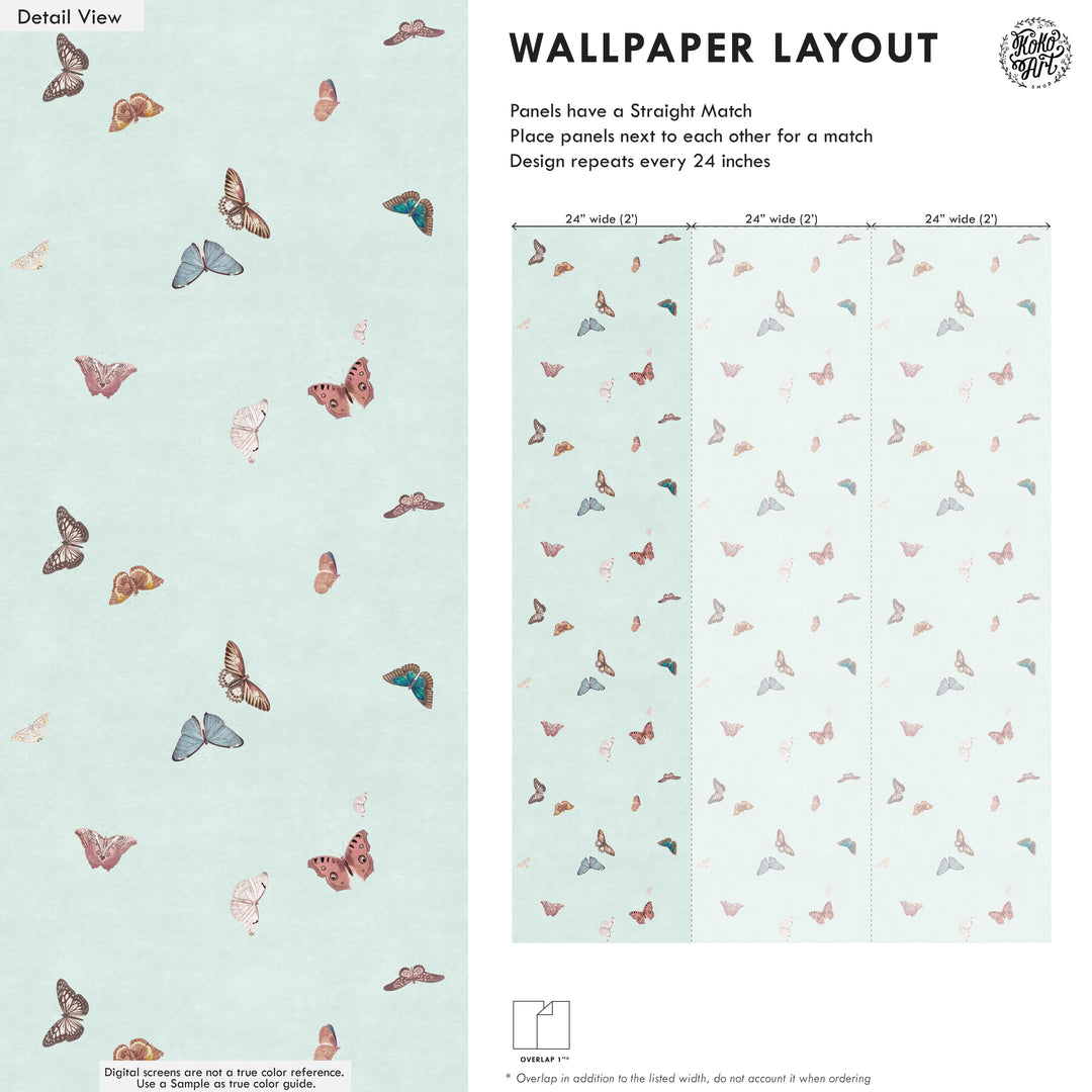 Vintage Butterfly Wallpaper - Mint