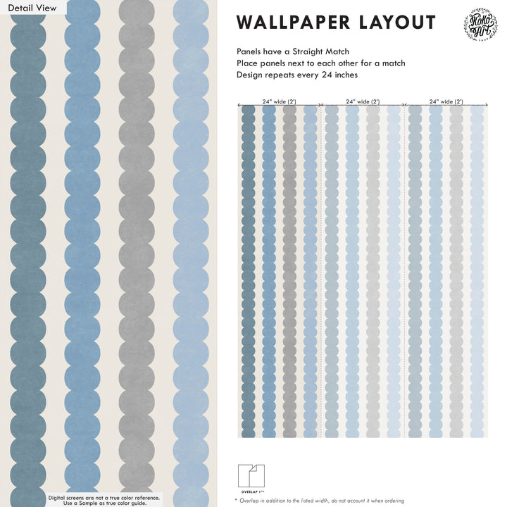 Minimal Pebble Column 4 Stripe Wallpaper – Blue, Gray and Off White