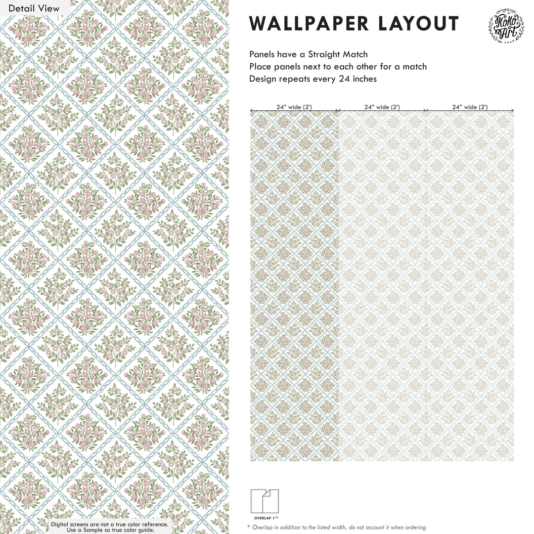 Rose Trellis Cottage Botanical Wallpaper