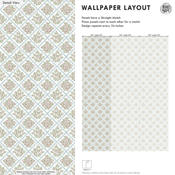 Rose Trellis Cottage Botanical Wallpaper