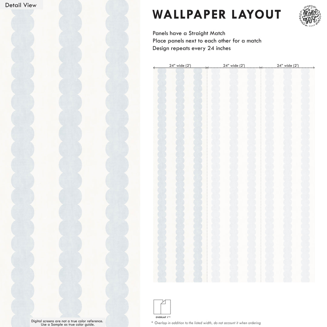 Pebble Column Stripe Wallpaper in Light Blue and Off White