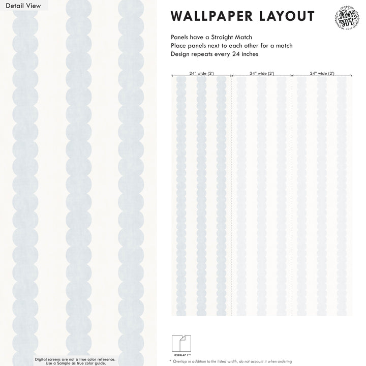 Pebble Column Stripe Wallpaper in Light Blue and Off White